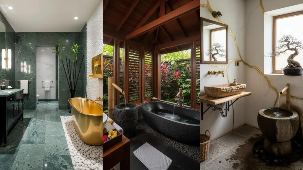 Rifugi zen rilassanti con fontane interne, pietre levigate e bambù decorativo, creando un'oasi di pace.