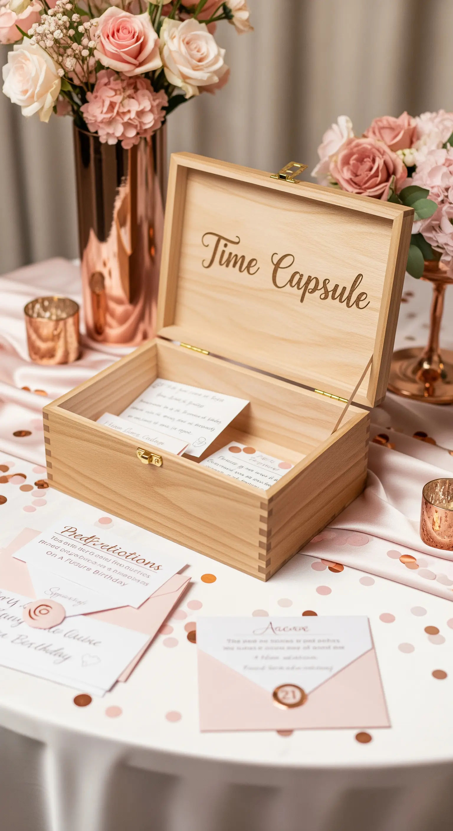 Scatola di legno 'Time Capsule' per raccogliere messaggi da aprire in futuro