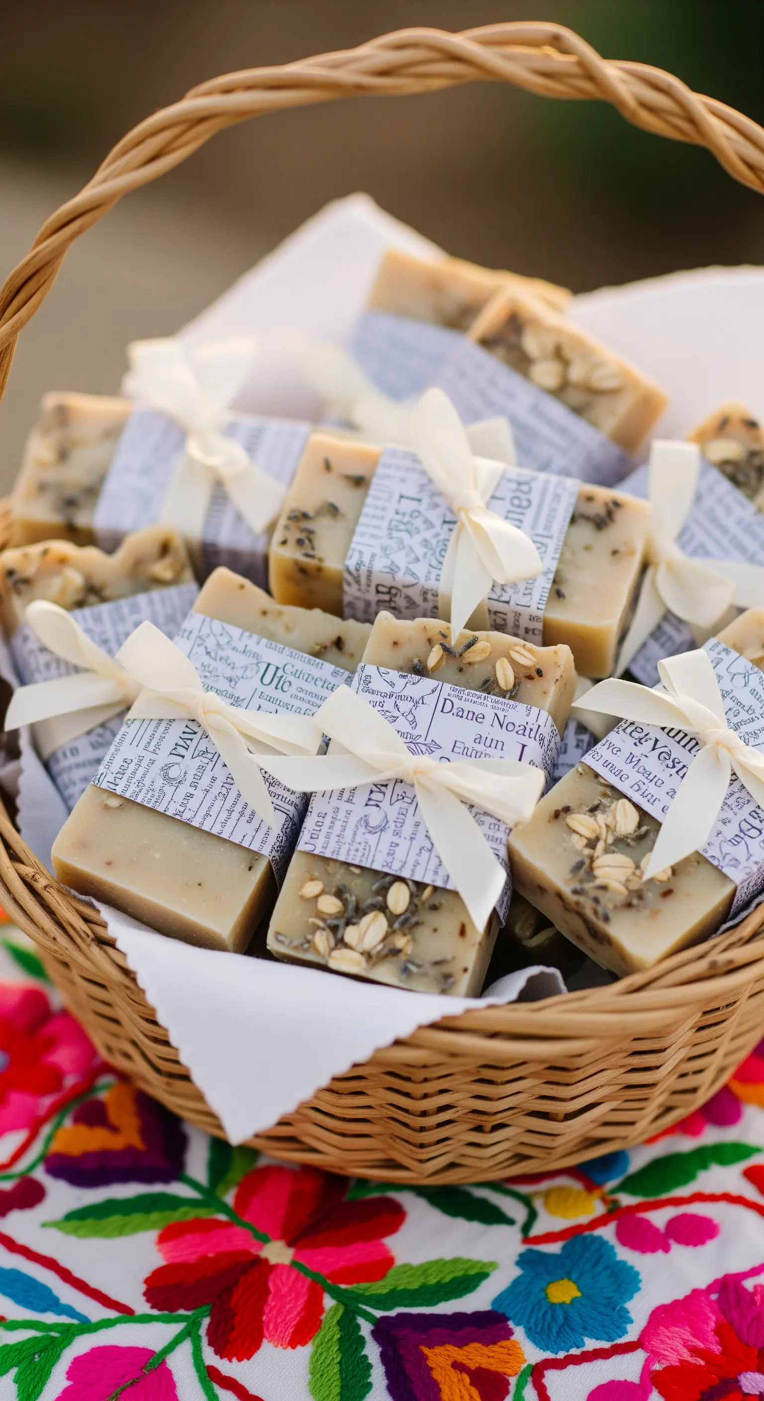 Saponi artigianali fatti a mano avvolti in carta e legati con un nastro