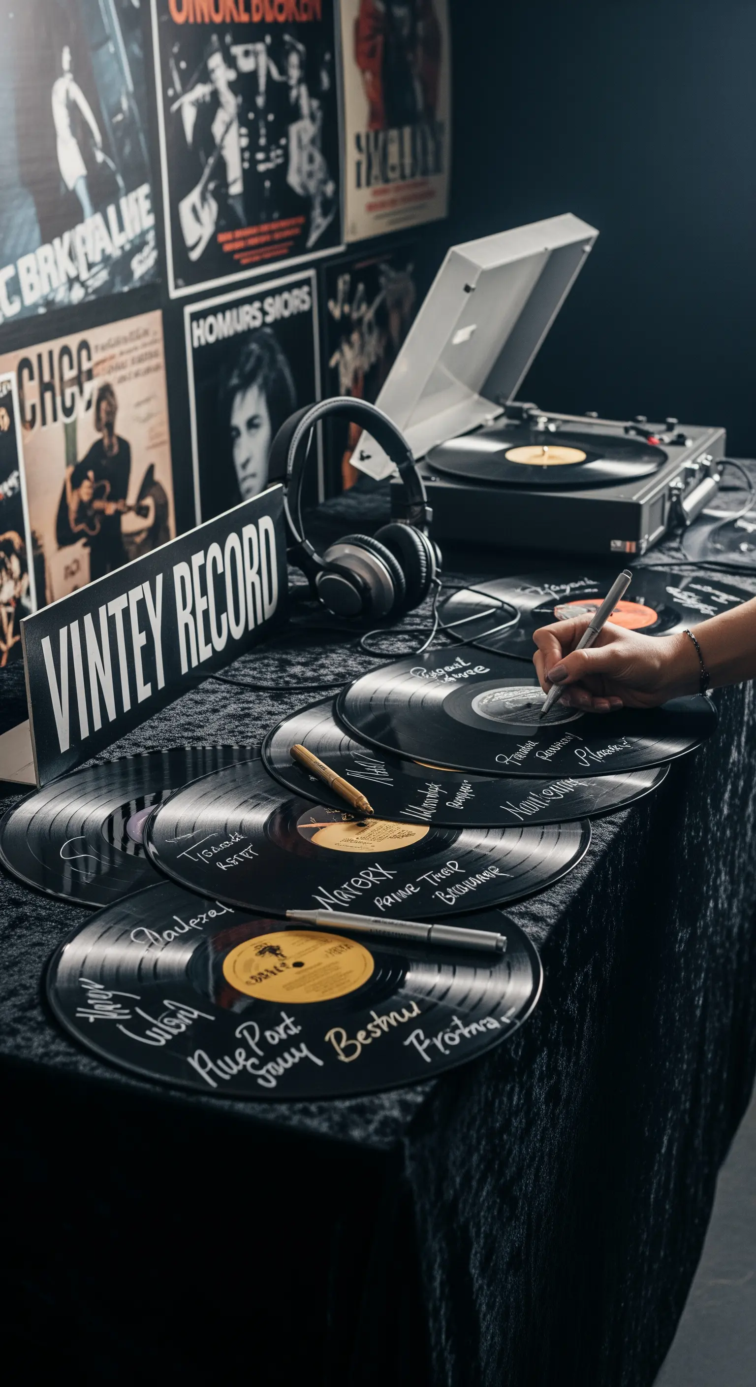 Dischi in vinile autografati dagli invitati come guestbook a tema musicale