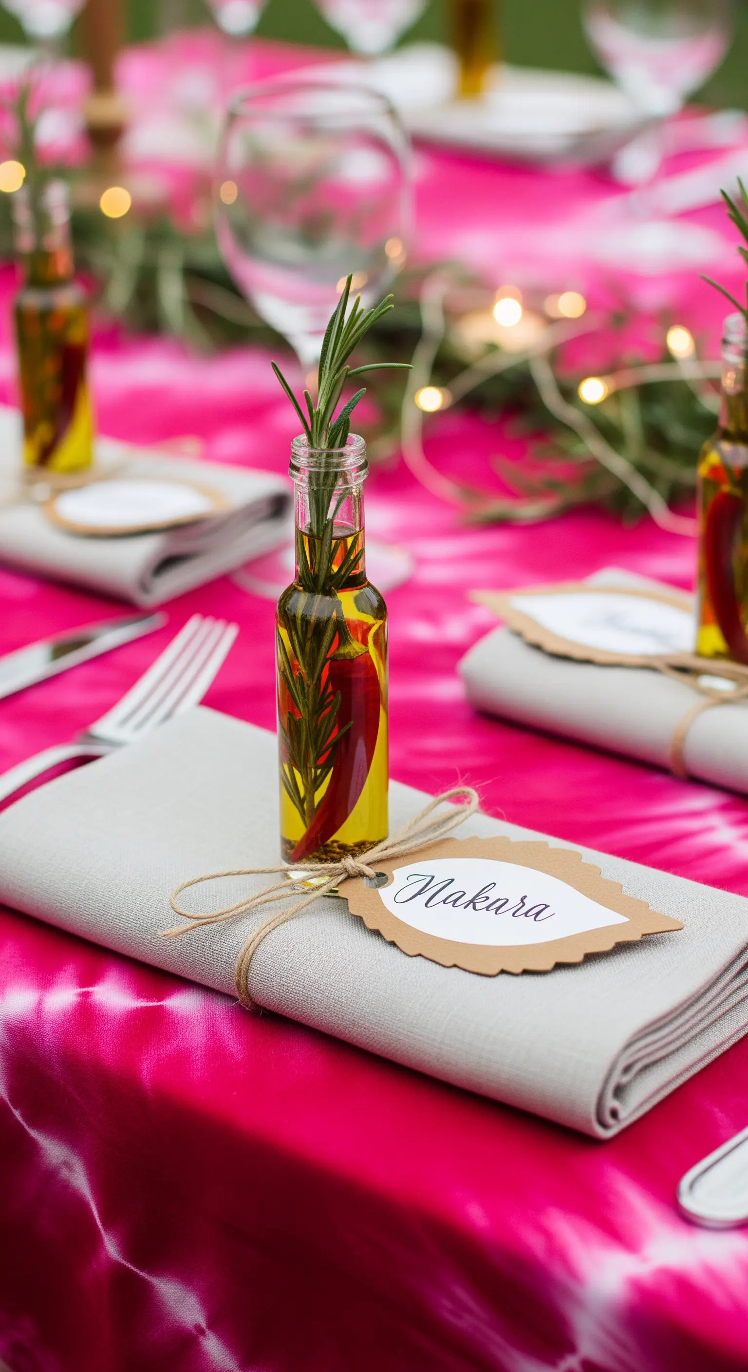 Piccola bottiglia di olio d'oliva infuso con rosmarino e peperoncino