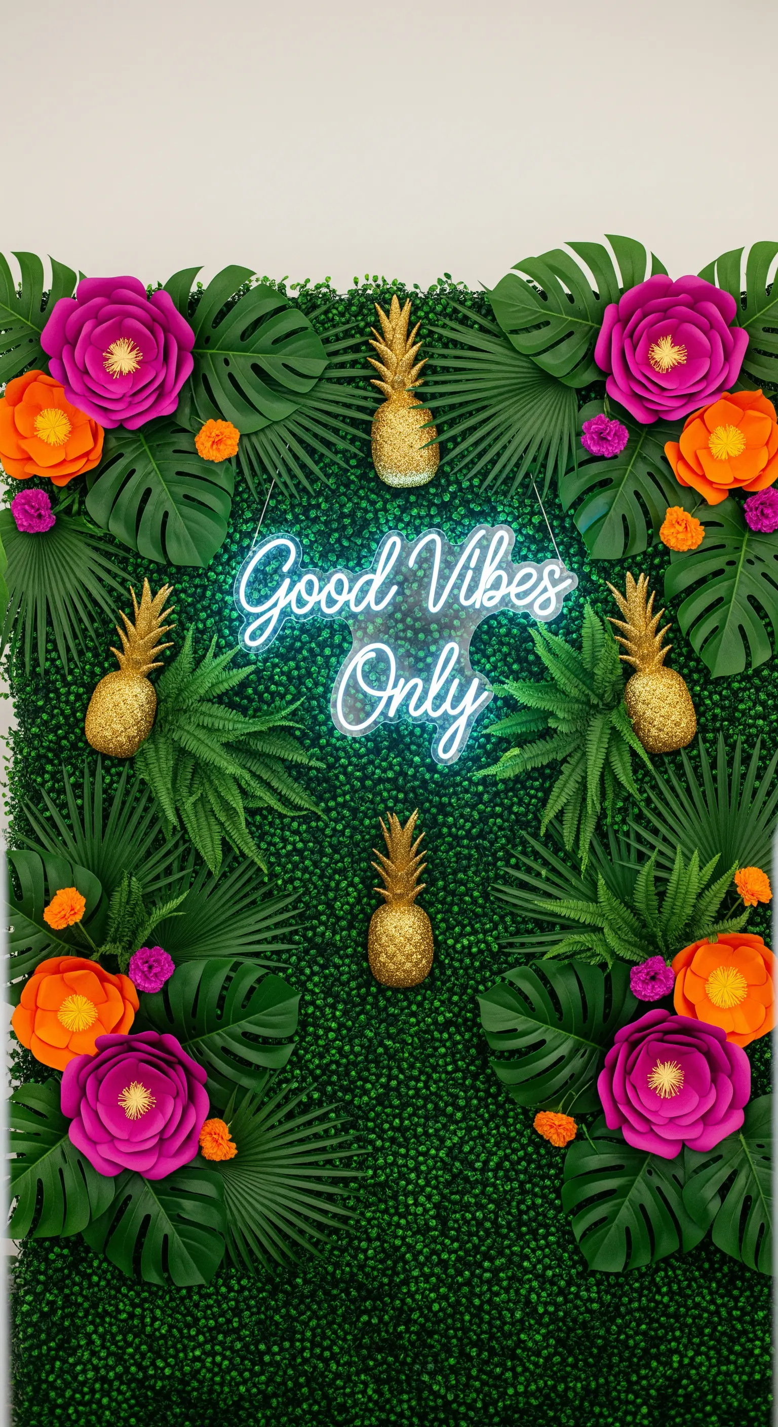 Parete verde con scritta al neon 