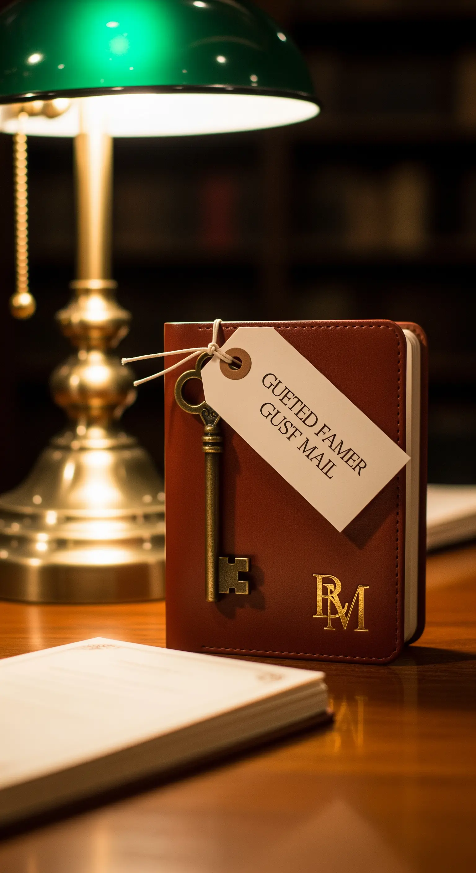 Piccolo taccuino in pelle con chiave vintage come segnaposto elegante.