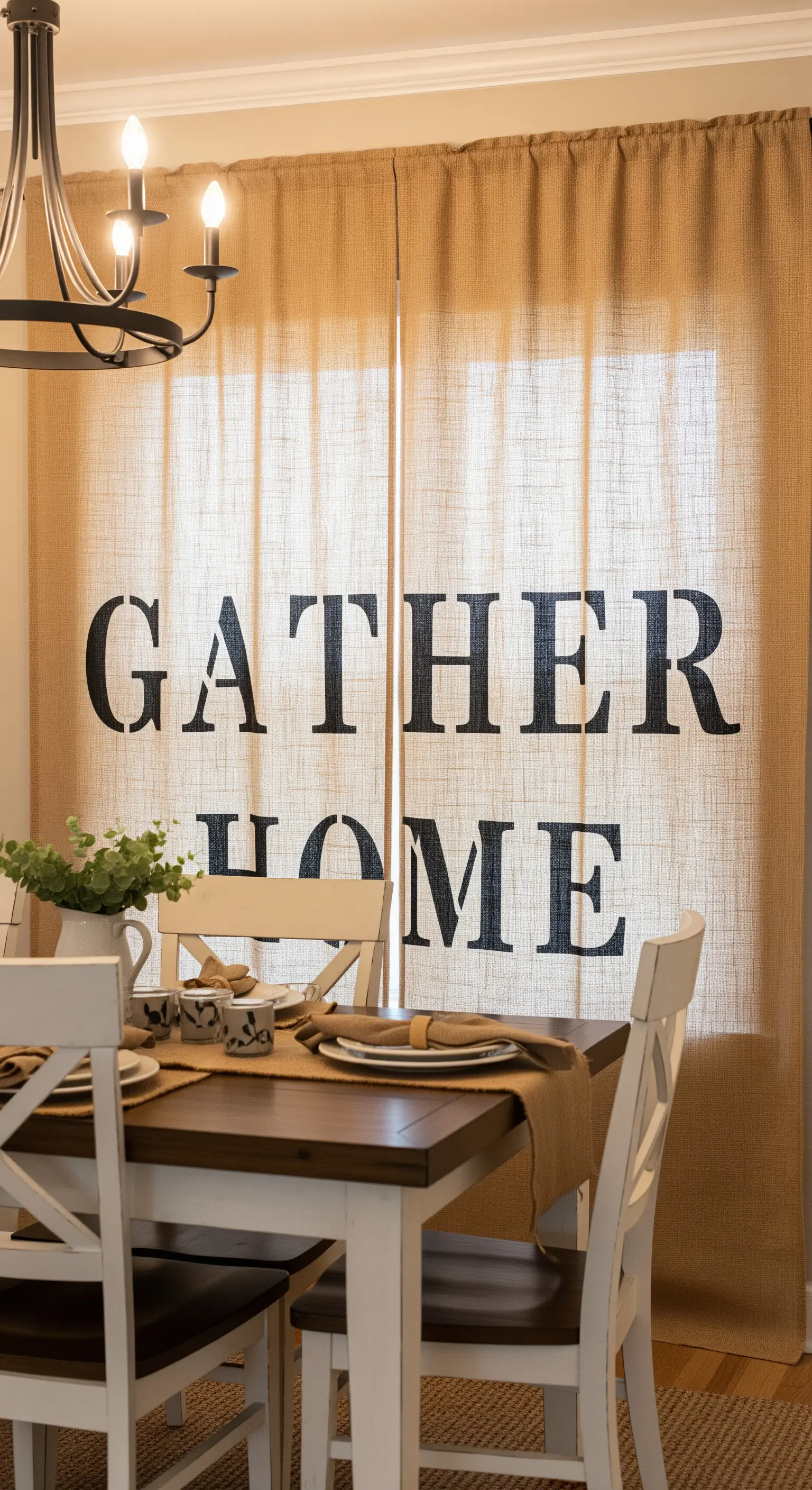 Tende in iuta con la scritta 