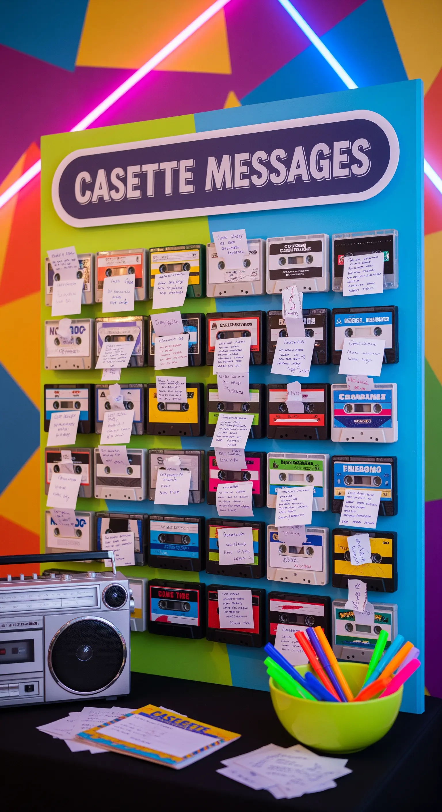 Guestbook a tema anni '80 con messaggi scritti su cassette musicali