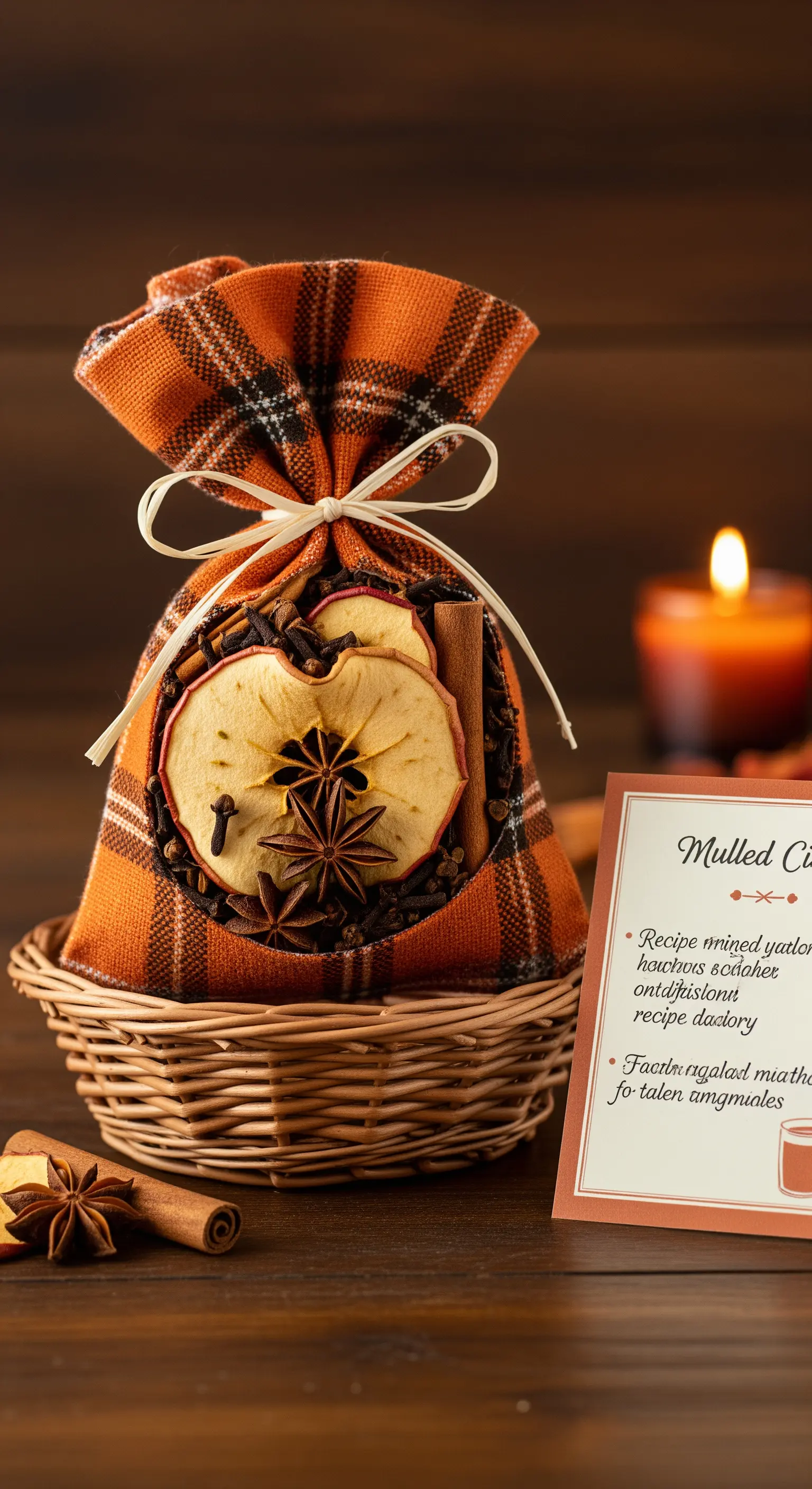 Sacchetto scozzese con spezie per vin brûlé, come mela secca, cannella e anice stellato.