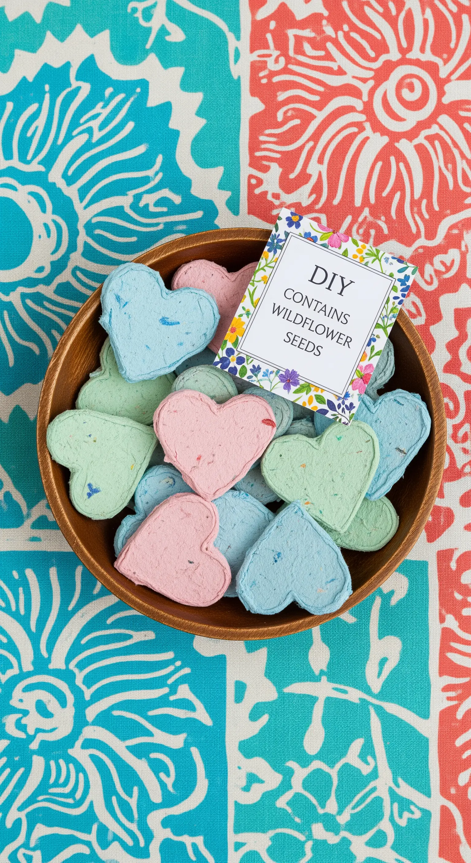 Cuori colorati di carta riciclata con semi di fiori selvatici