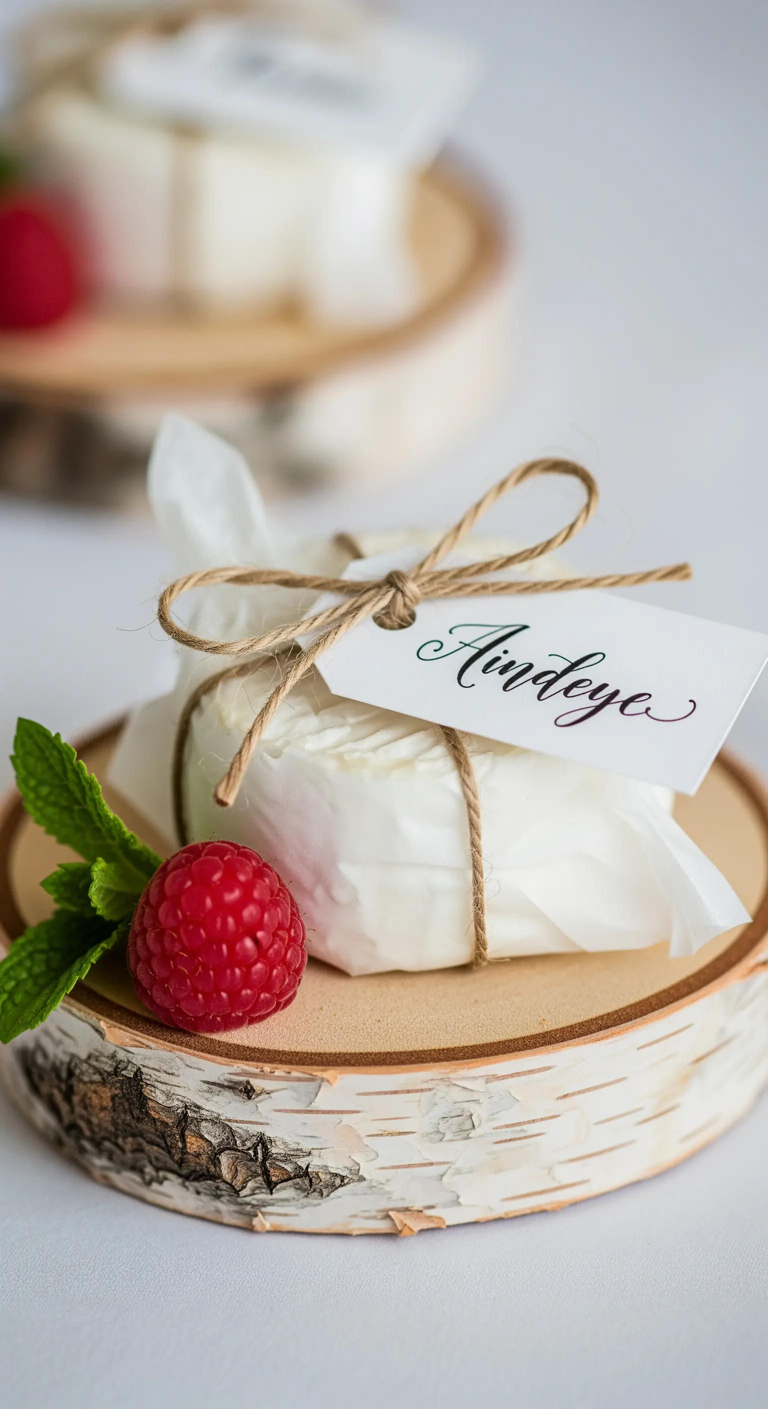 Piccola forma di formaggio incartata e legata con spago, usata come segnaposto o bomboniera.