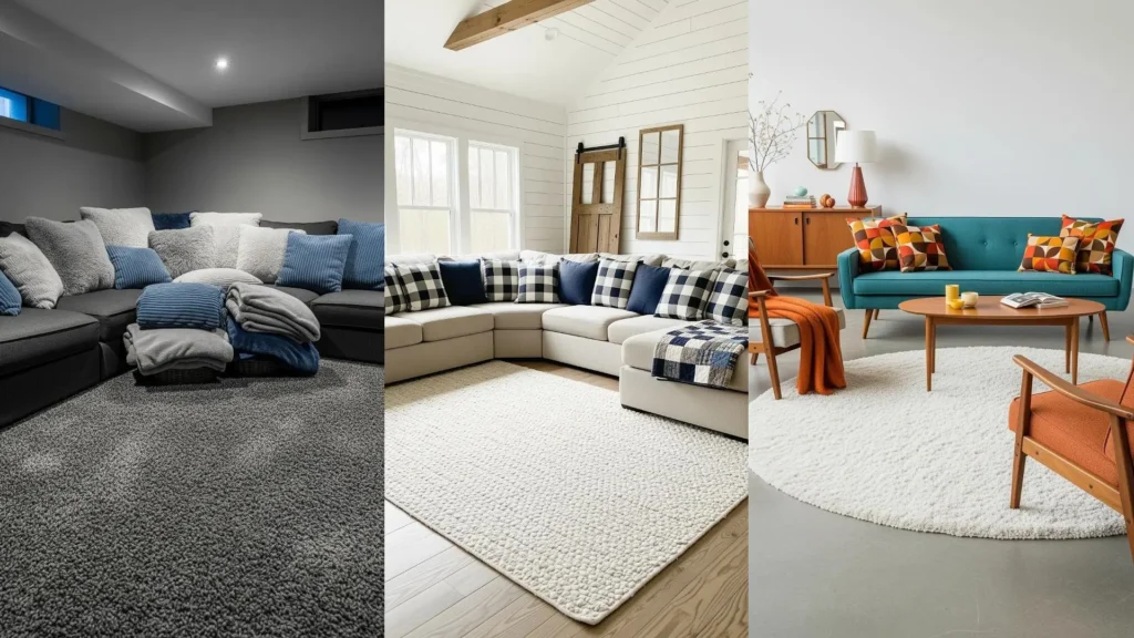 Tre salotti accoglienti con tappeti a pelo lungo, cuscini oversize e plaid morbidi per il massimo comfort.