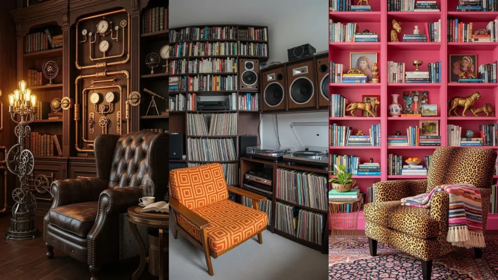 Angoli lettura con librerie a tutta parete e poltrone accoglienti in vari stili: classico, moderno e colorato.