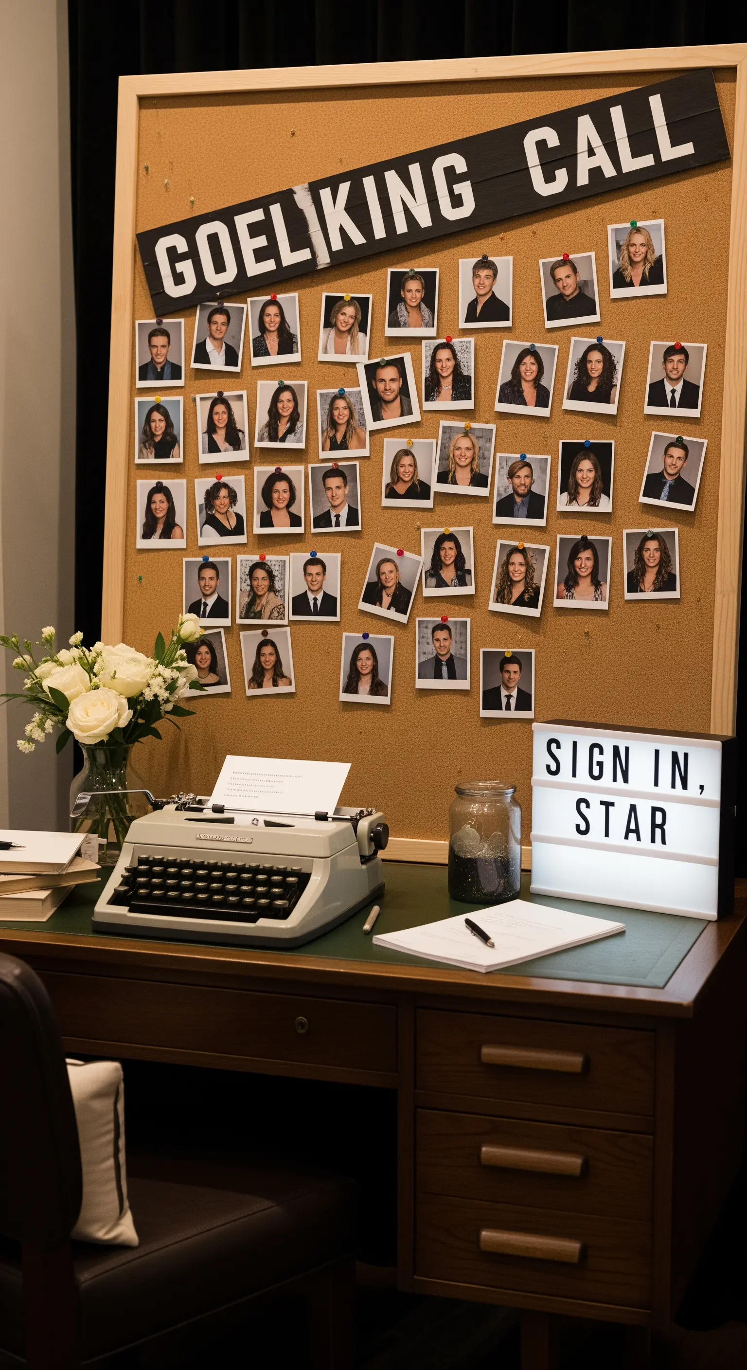 Bacheca Casting Call con foto degli ospiti come guest book alternativo.