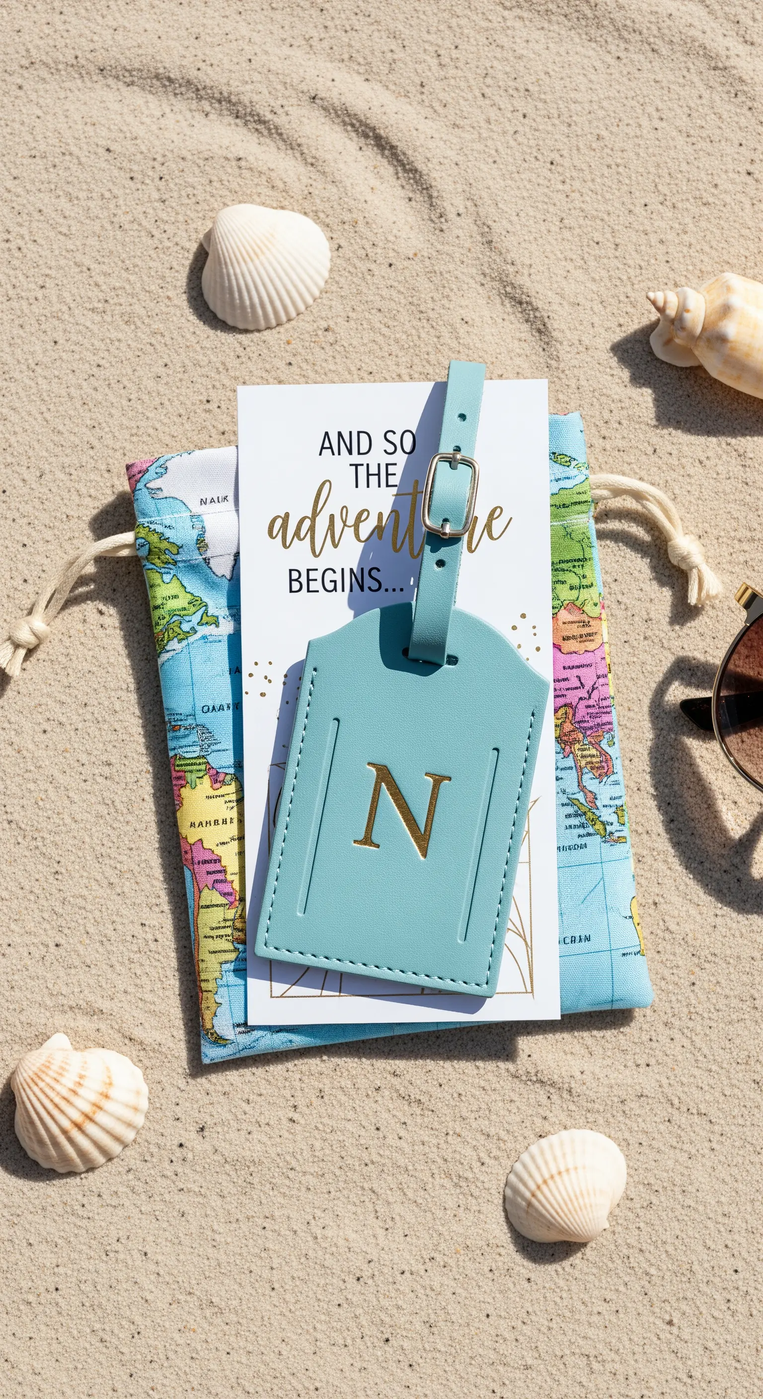 Etichetta per bagagli personalizzata con iniziale per un addio al nubilato a tema viaggio.