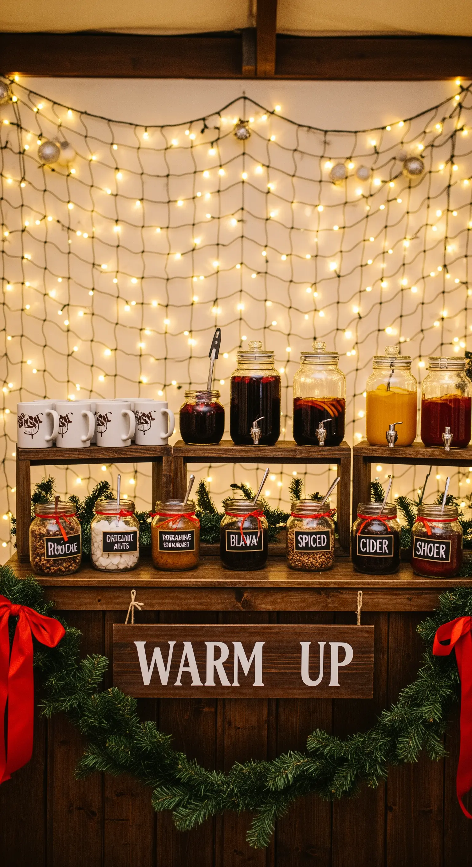 Bar rustico con bevande calde come vin brulé e sidro speziato.