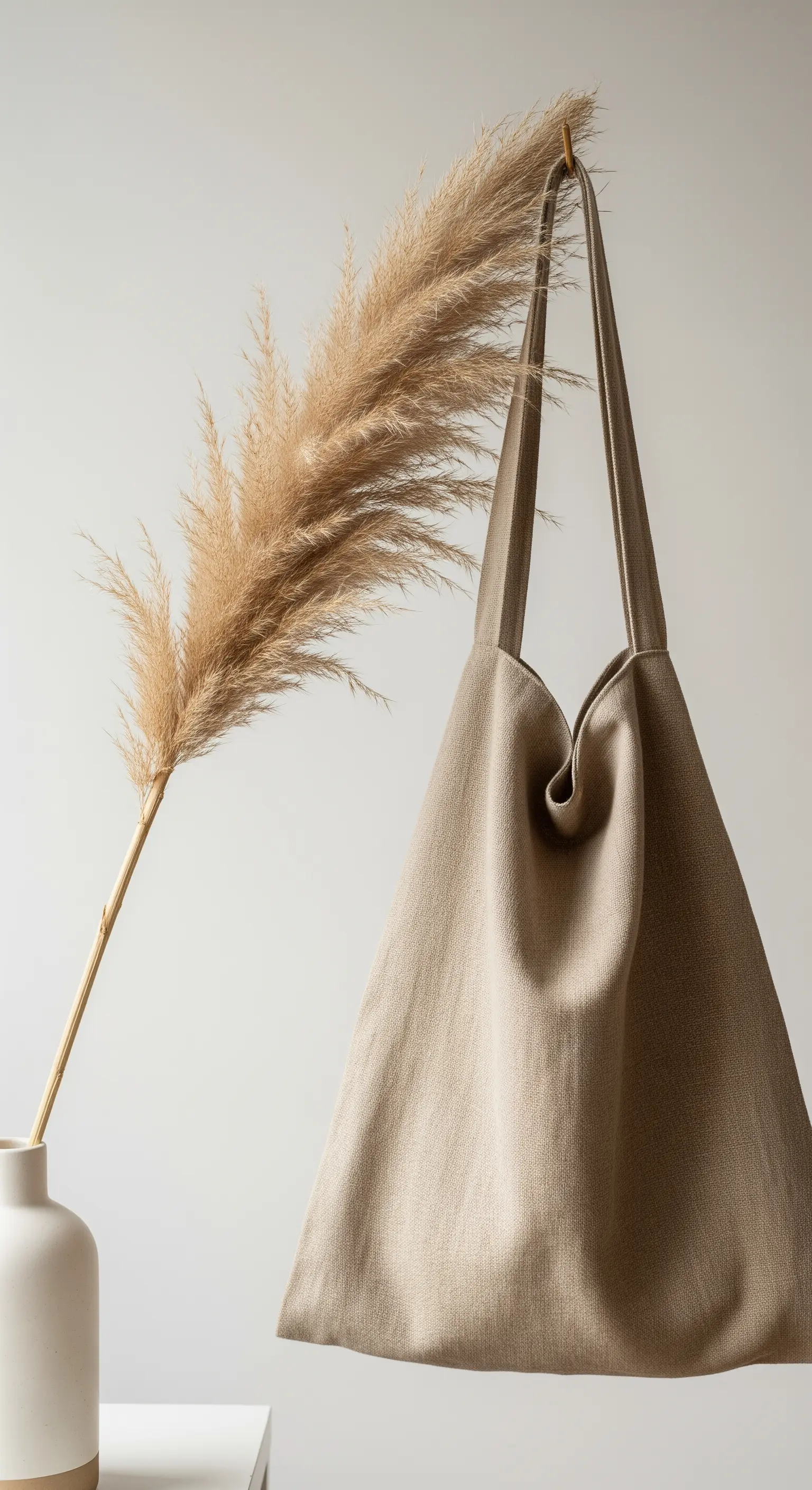 Borsa shopper destrutturata in lino color sabbia, dal design morbido e minimale.