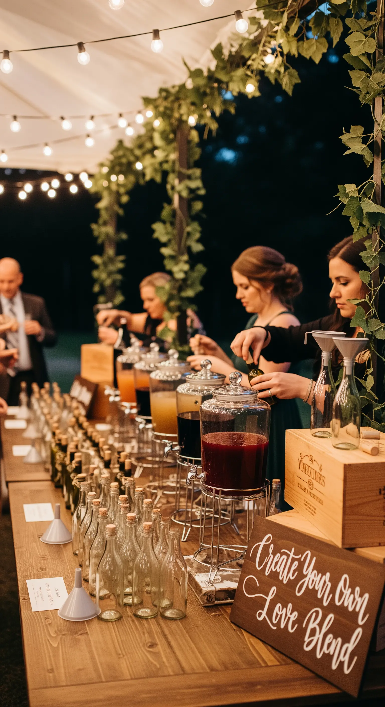 Drink station fai-da-te dove gli ospiti possono creare e imbottigliare il proprio cocktail.