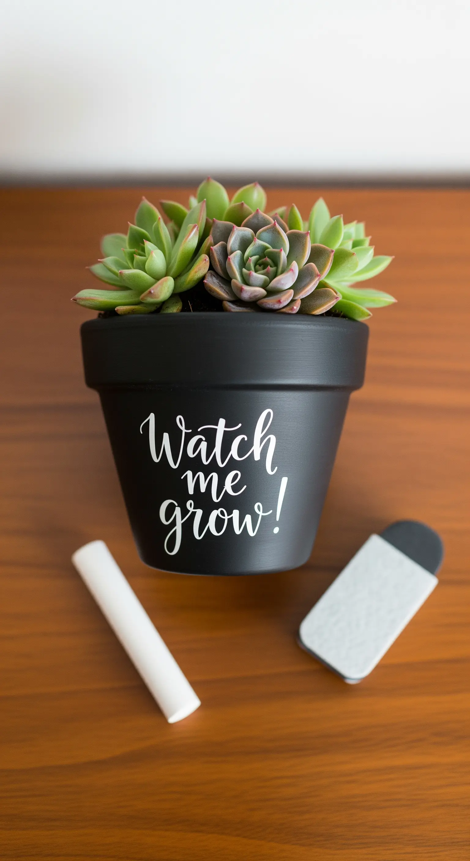 Vaso nero dipinto con vernice lavagna e la scritta 