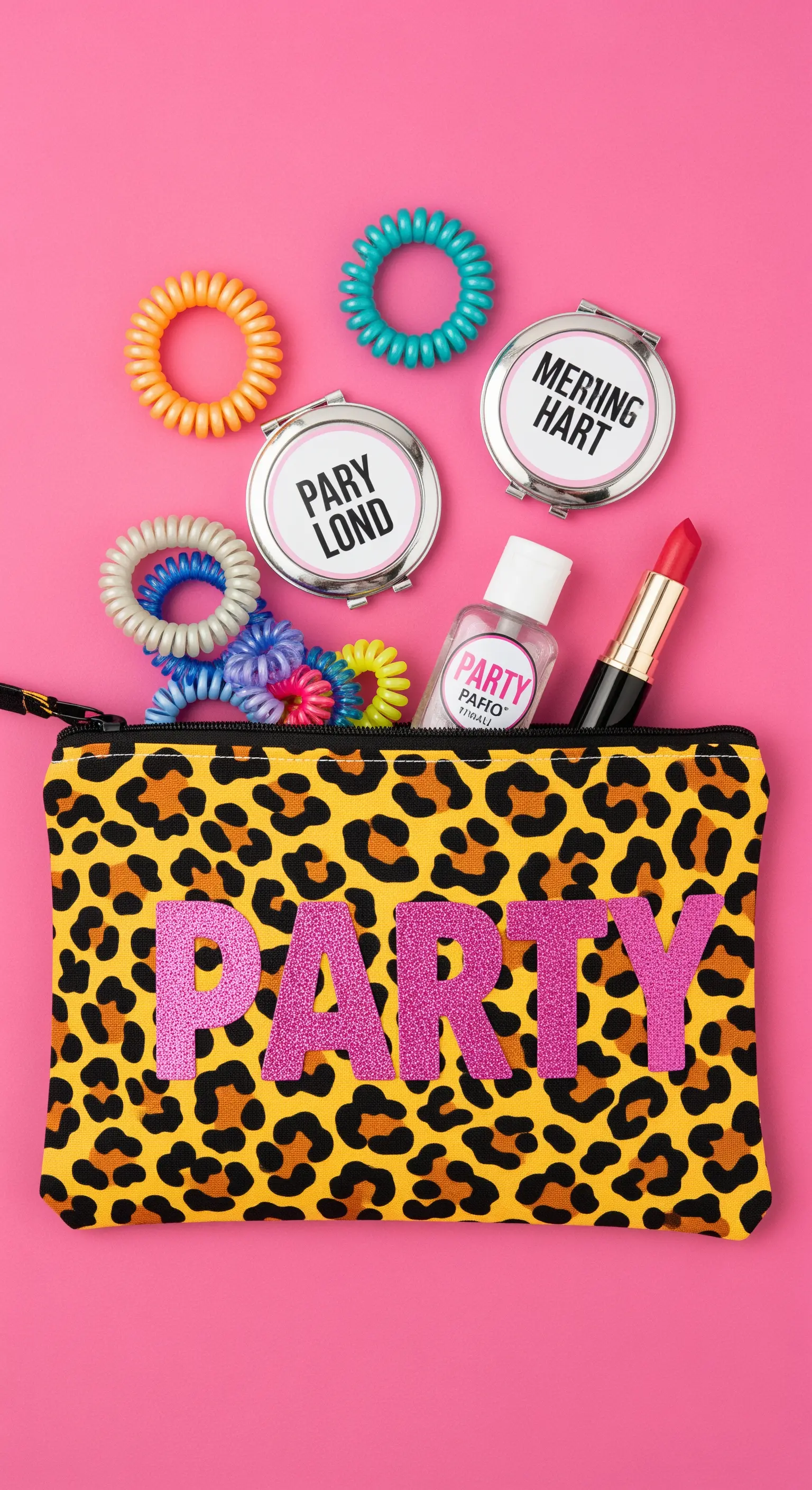 Pochette leopardata con scritta 