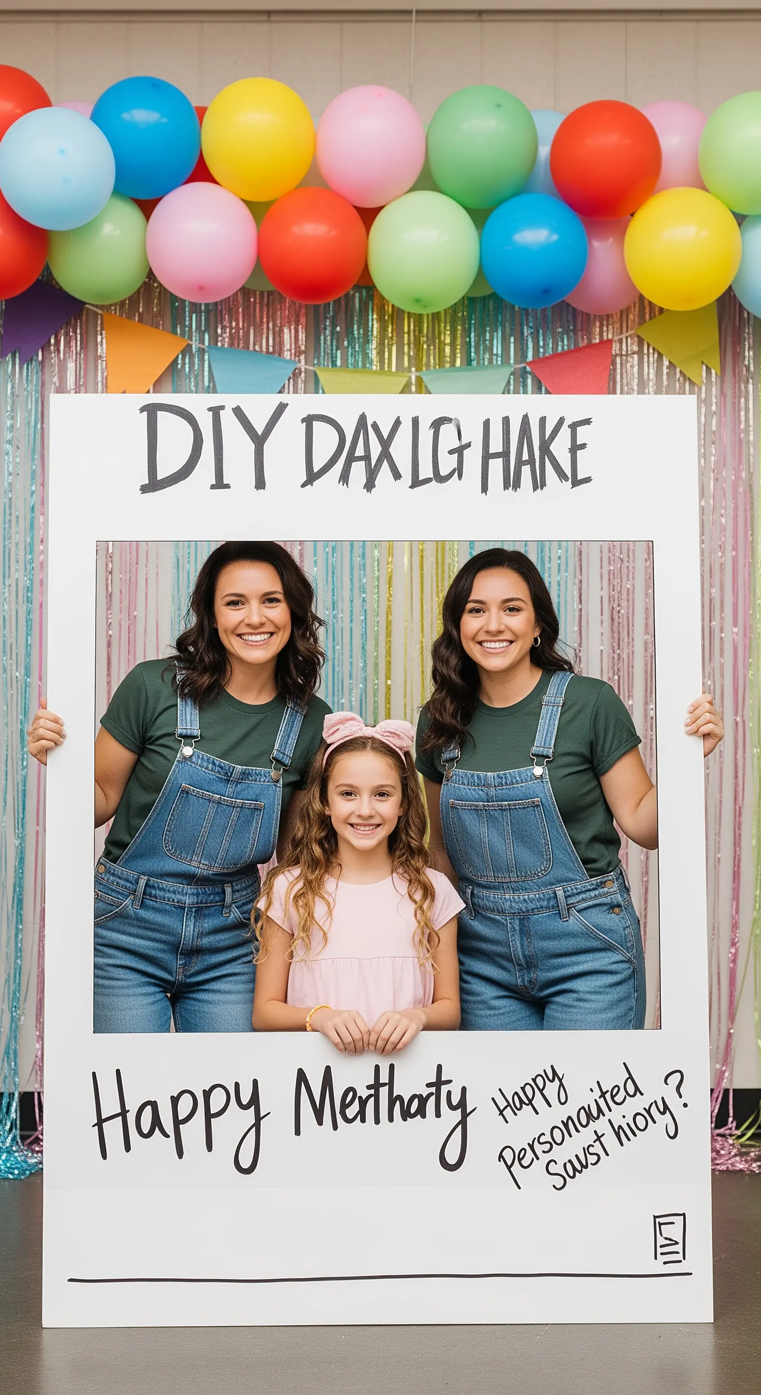 Tre persone sorridono all'interno di una grande cornice bianca a forma di Polaroid.